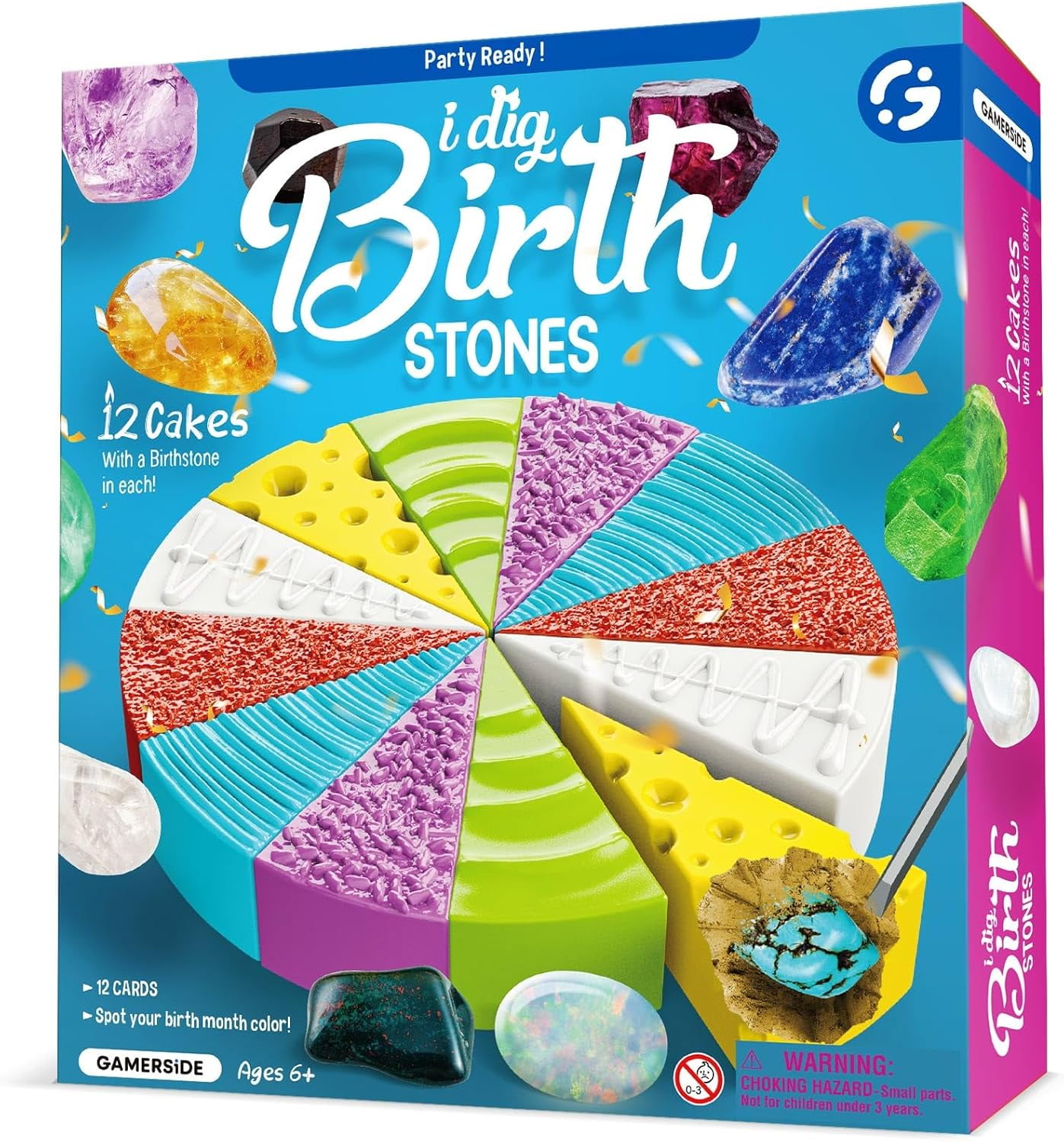Piano Potato Birthday Stone Dig Kit for Kids Ages 6+, Dig up 12 Genuine Birthstones with Cake-Shaped Block, STEM Geology Science Kit with Learning Cards, Perfect Birthday & Holiday Gift