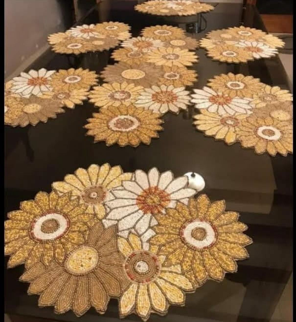 Set of 13 Pieces, Sunflower Table Runner And Placemat Set, Beaded Table Runner And Tablemat Set, Wedding Table Decoration