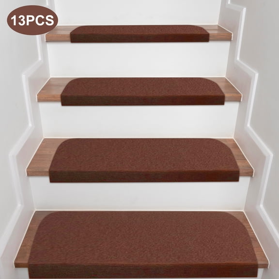 Set of 13 Stair Treads Indoor Non Slip / Skid Mats Step Pads Carpet Rugs Brown