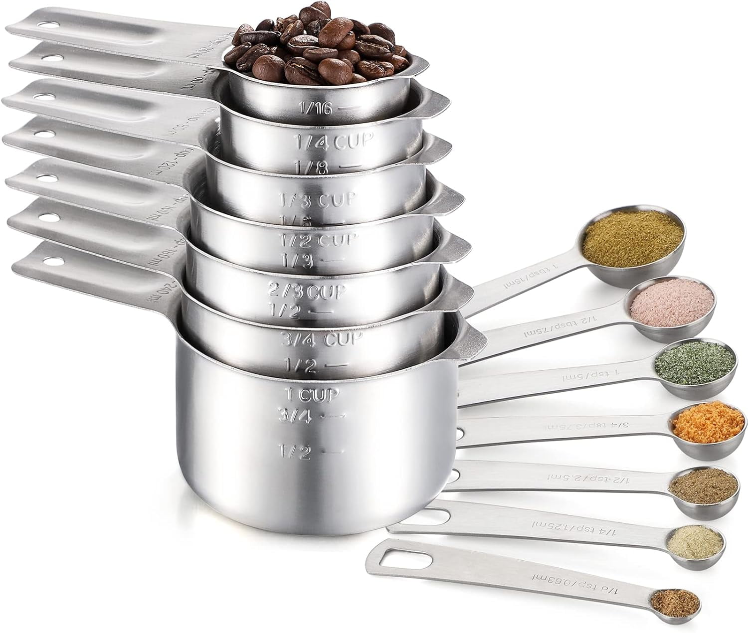 Good Cook Nesting Tools Set of 14 Stainless Steel Measuring Cups & Spoons Includes 7 Nesting ...