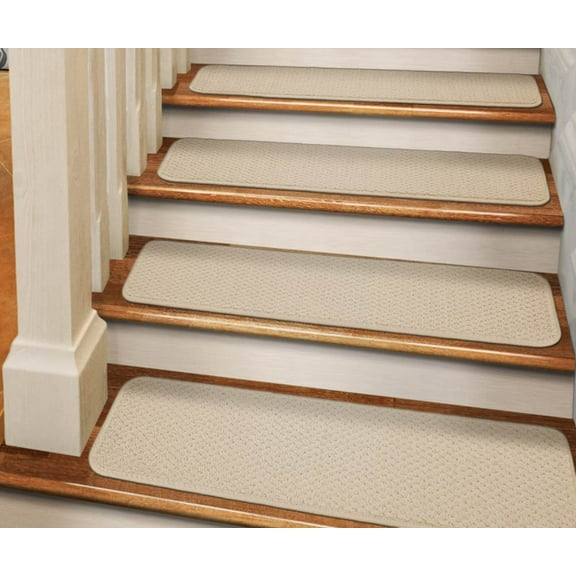 Set of 15 Adhesive Carpet Stair Treads - Ivory Cream - 8 In. X 23.5 In. - Several Other Sizes to Choose From