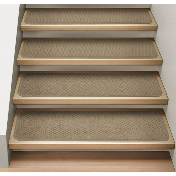 Set of 15 Attachable Indoor Carpet Stair Treads - Camel Tan - 9 In. X 36 In. - Several Other Sizes to Choose From