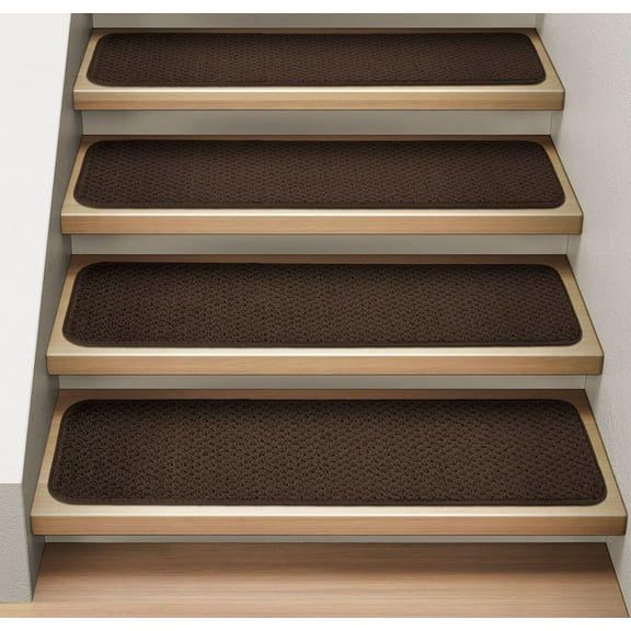 Set of 15 Attachable Indoor Carpet Stair Treads - Chocolate Brown - 8 In. X 23.5 In. - Several Other Sizes to Choose From