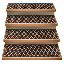 Set of 15 Attachable Indoor Carpet Stair Treads - Diamond Trellis Lattice - Coffee Brown & Vanilla Cream - 8 Inches X 26 Inches