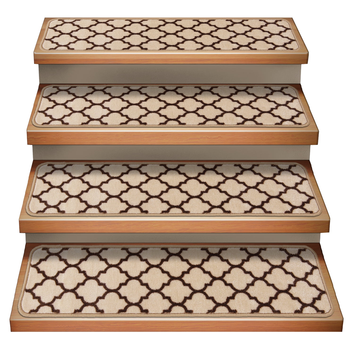 Vanilla Cream & Coffee Brown Polyester Carpet Stair Treads Set