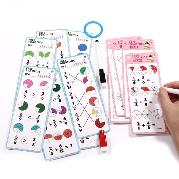 Set of 15 Erasable Math Flashcards, Arithmetic Operations Learning Cards, Durable School Training Tool for Math Practice