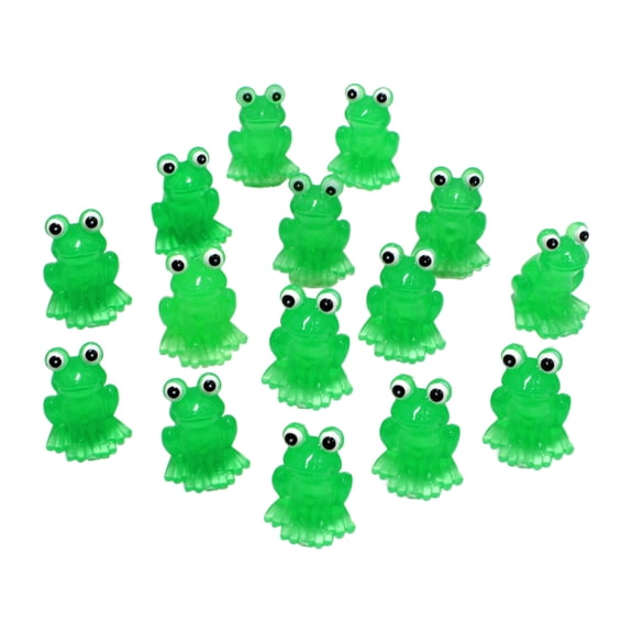 Set of 15 Green Glowing Miniature Frogs Resins Figurines Glow in Dark Ornaments for Home Garden Landscape Decoration