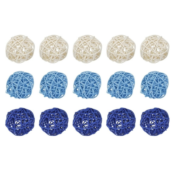 Set of 15 Pcs Wicker Rattan Balls 2 Inch Rattan Decorative Balls for Vase Fillers Home Decor Light Blue,Deep Blue,White