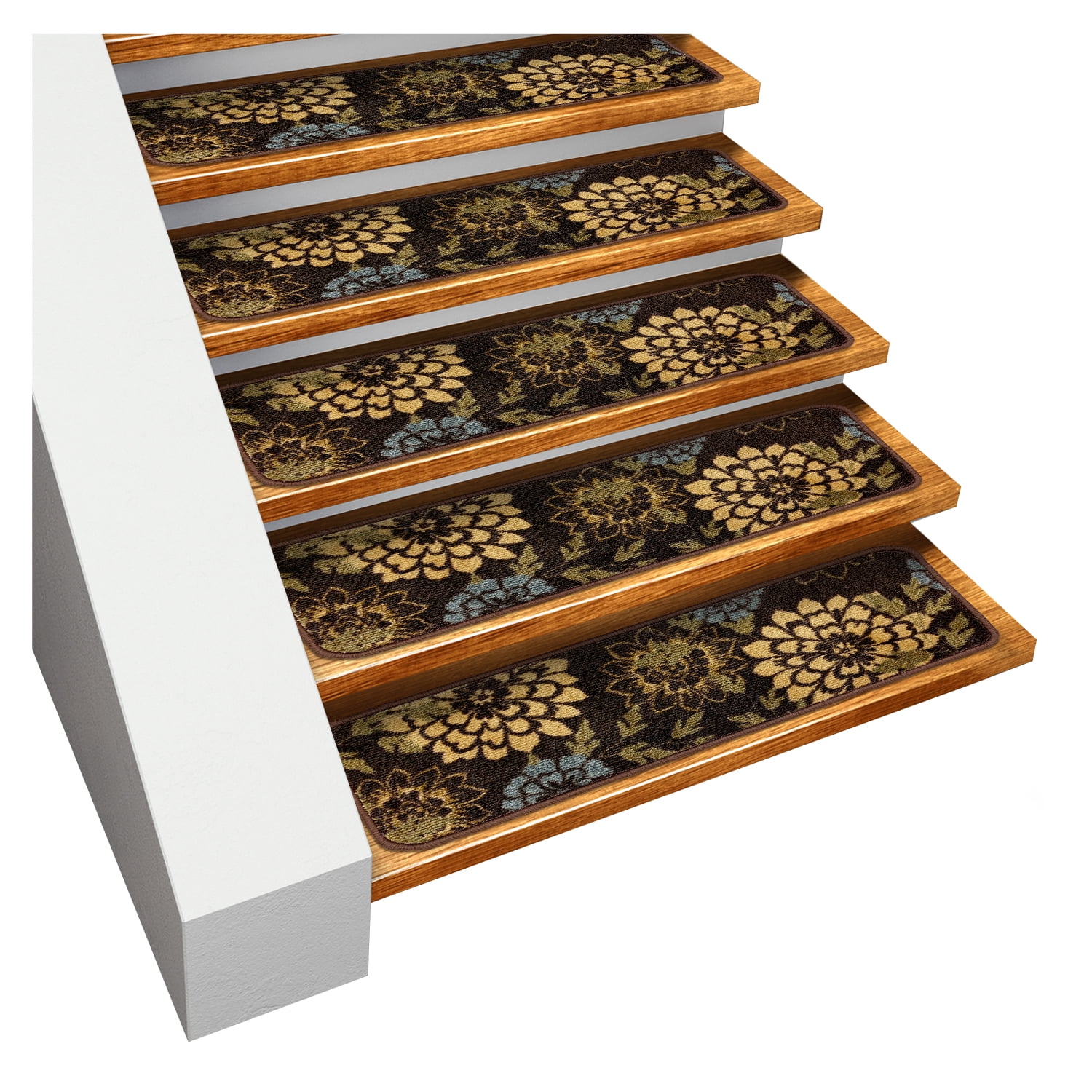 Set of 15 Floral Bloom Brown Polyester Stair Treads