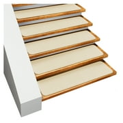 Set of 15 Skid-Resistant Carpet Stair Treads - Ivory Cream - 9 Inches X 36 Inches