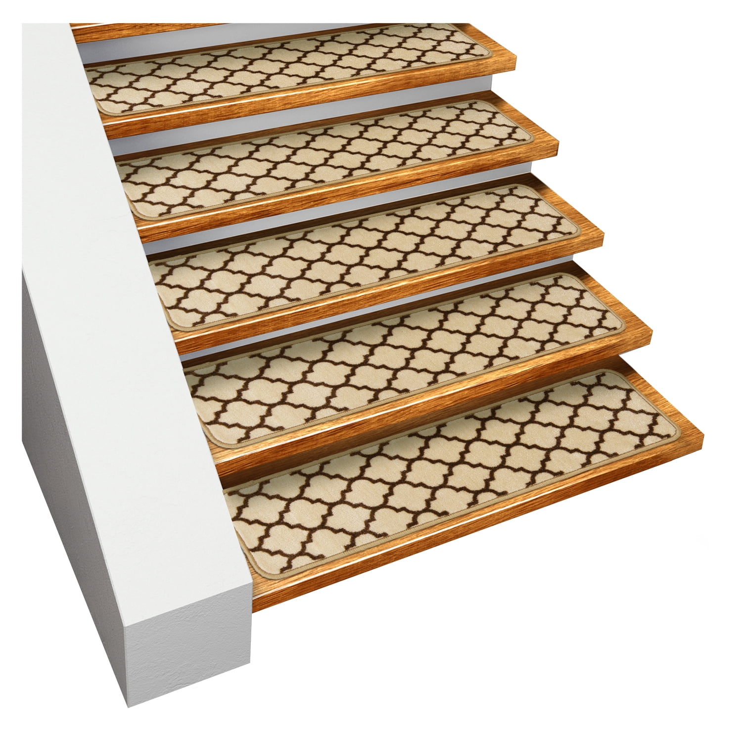Set of 15 Vanilla Cream & Coffee Brown Polyester Carpet Stair Treads