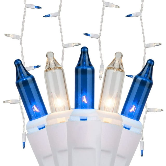Set of 150 Blue and Clear White Mini Incandescent Icicle Lights with