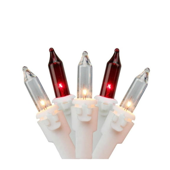 Set of 150 Red & Clear Mini Icicle Christmas Lights 3" Spacing - White Wire