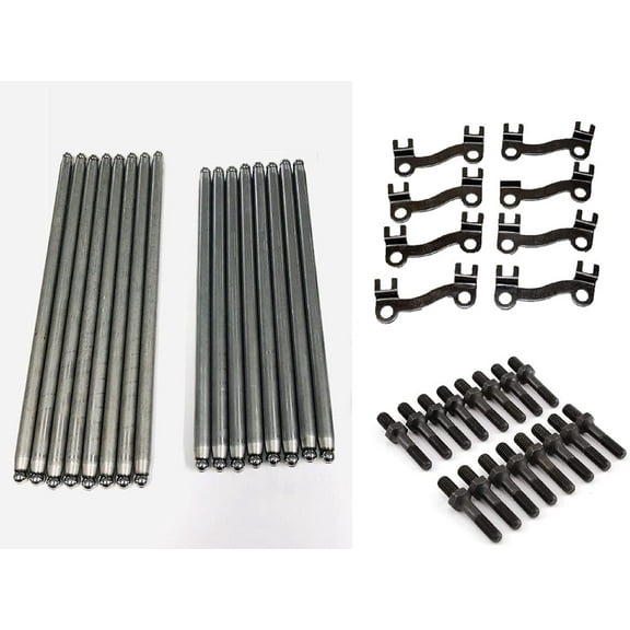 Set of (16) 3/8" Pushrods, Guide Plates & 7/16" Rocker Arm Studs compatible with Chevy bb 396 402 427 454