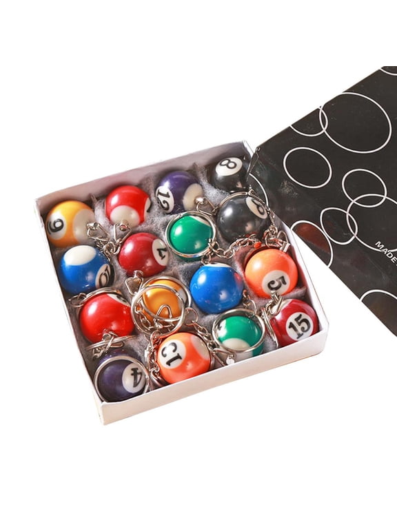 Set of 16 Billiard Pool Ball Key Chains Realistic Design Material R