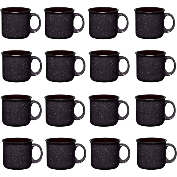 Set of 16 Ceramic Campfire Mugs  15 Oz, Black  Coffee & Tea Cups for Home, Work, Travel, Camping  Customizable, Great for DIY, Events, Companies