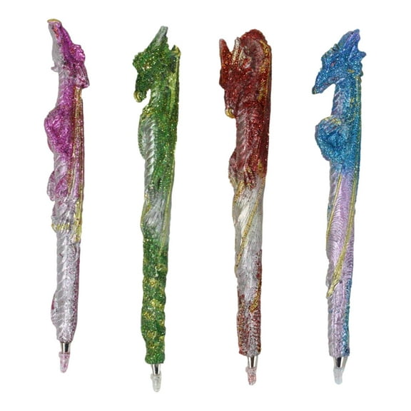 Set of 16 Colorful Glittering Medieval Fantasy Dragon Figural Ball Point Pens