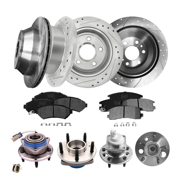 Set of 16 Front 303mm-Rear 278mm Drilled Slotted Brake Disc Rotors-Wheel Hub Bearing Assembly-Ceramic Brake Pad Kit For 2000 2001 Chevrolet Impala
