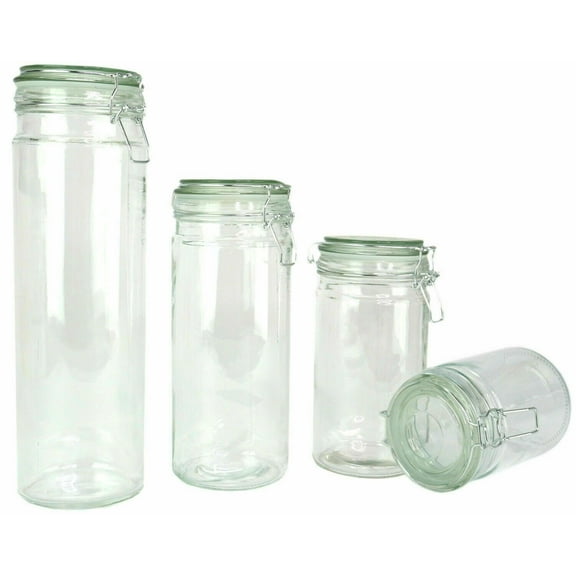 Set of 16 Glass Storage Jars with Silicone Sealing Hinged Lids, 4 Sizes
