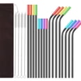 thumbnail image 1 of Set of 16 Reusable Stainless Steel Straws with Travel Case Cleaning Brush Silicone Tips Extra Long Metal Straws Drinking for 20 24 30 oz Tumbler, 1 of 8