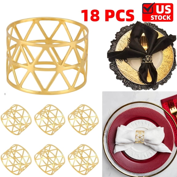 Set of 18 Gold Napkin Rings, Elegant Metal Napkin Holders for Weddings Holidays & Everyday Meals