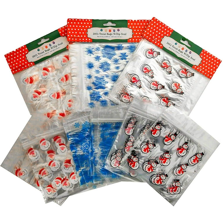 Set of 180 Christmas Holiday Treat Bags with Zip Lock 3 Assorted Styles 180 Bags