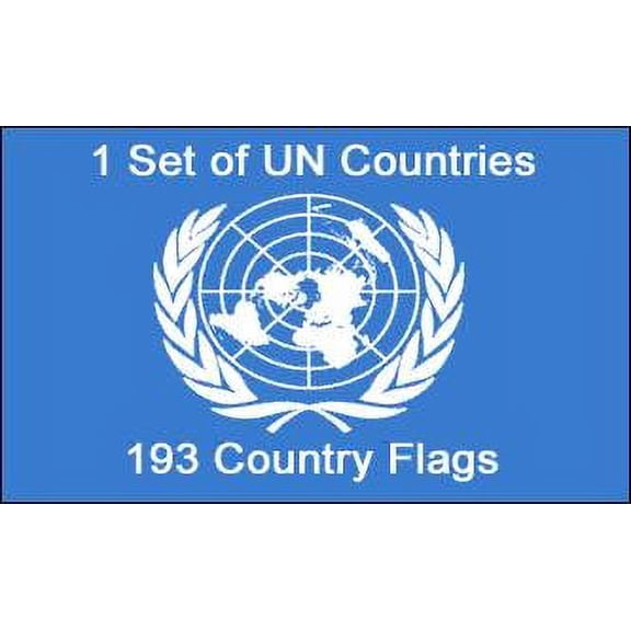 Set of 193 United Nations Indoor Polyester Flags - UN Country Flags (2X3 Feet)