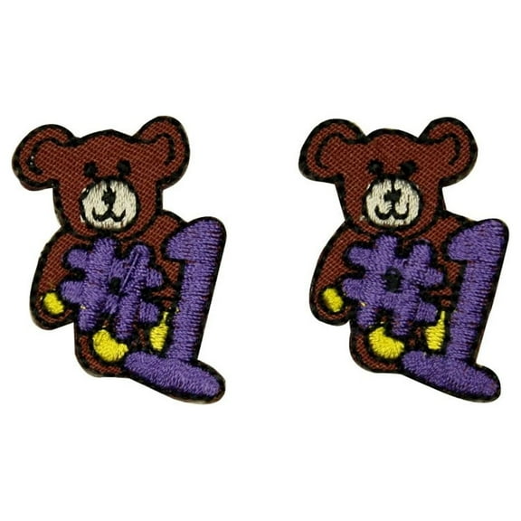 Set of 2 #1 Teddy Bears Patch Animal Cute Friendly Embroidered Iron On Applique