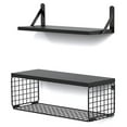 thumbnail image 1 of Set of 2+1 Wall-Mounted Floating Shelves W/Triangle Bracket & Frame, 16 Inch Black Rustic Wood Storage Shelf for Living Room Kitchen Bedroom Bathroom, 1 of 8