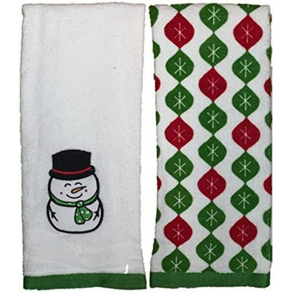 Set of 2, 100% Cotton Snowman Design with Emboridary Christmas Kitchen Towels Soft and Absorbent Size: 16 x 26".