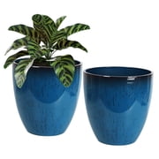 Set of 2 12 inch Tall Planters with Drainage Hole for Outdoor & Indoor, Blue
