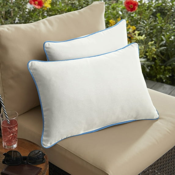 Set of 2 13" x 20" Natural White and Capri Blue Canvas Solid Sunbrella Outdoor Lumbar Pillows