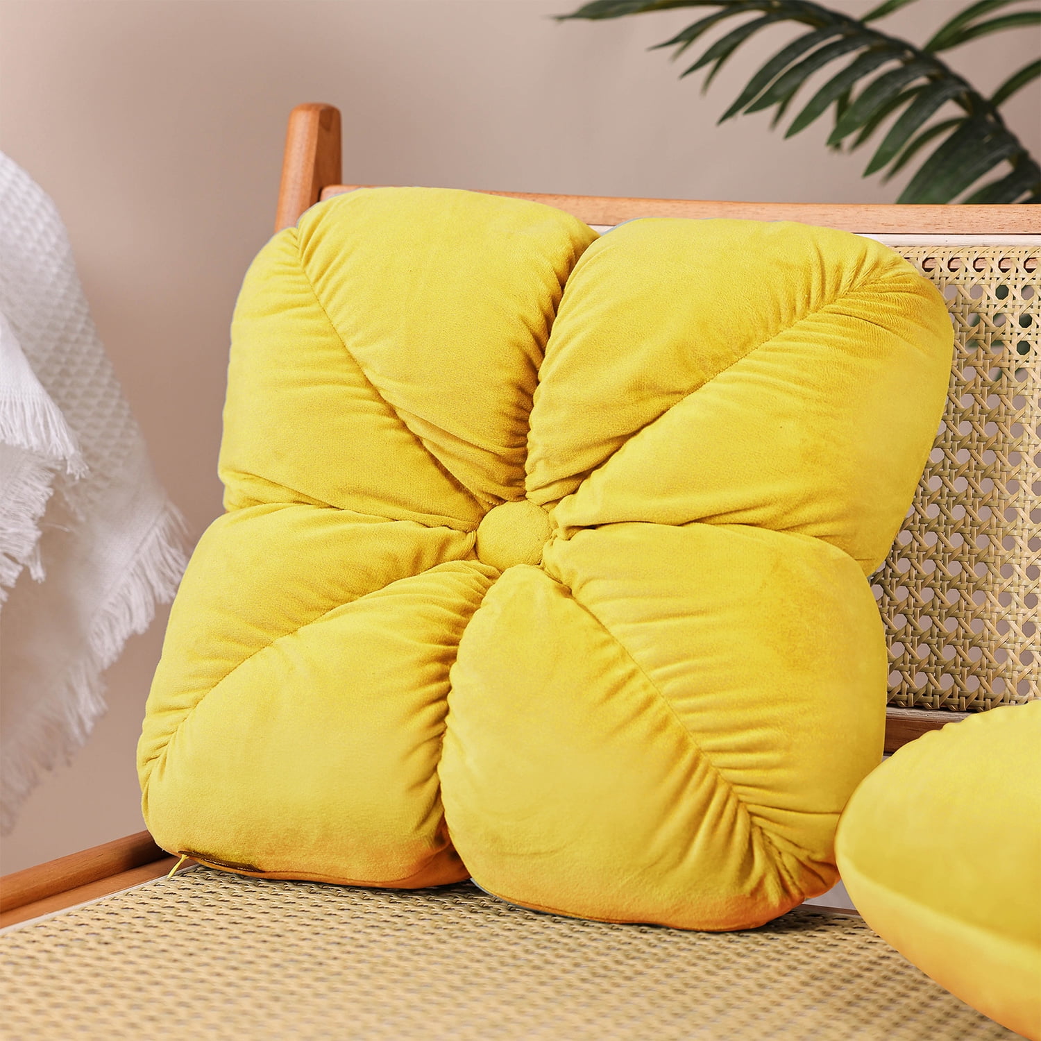 Set of 2 14" Square Velvet Flower Knot Accent Throw Pillows
