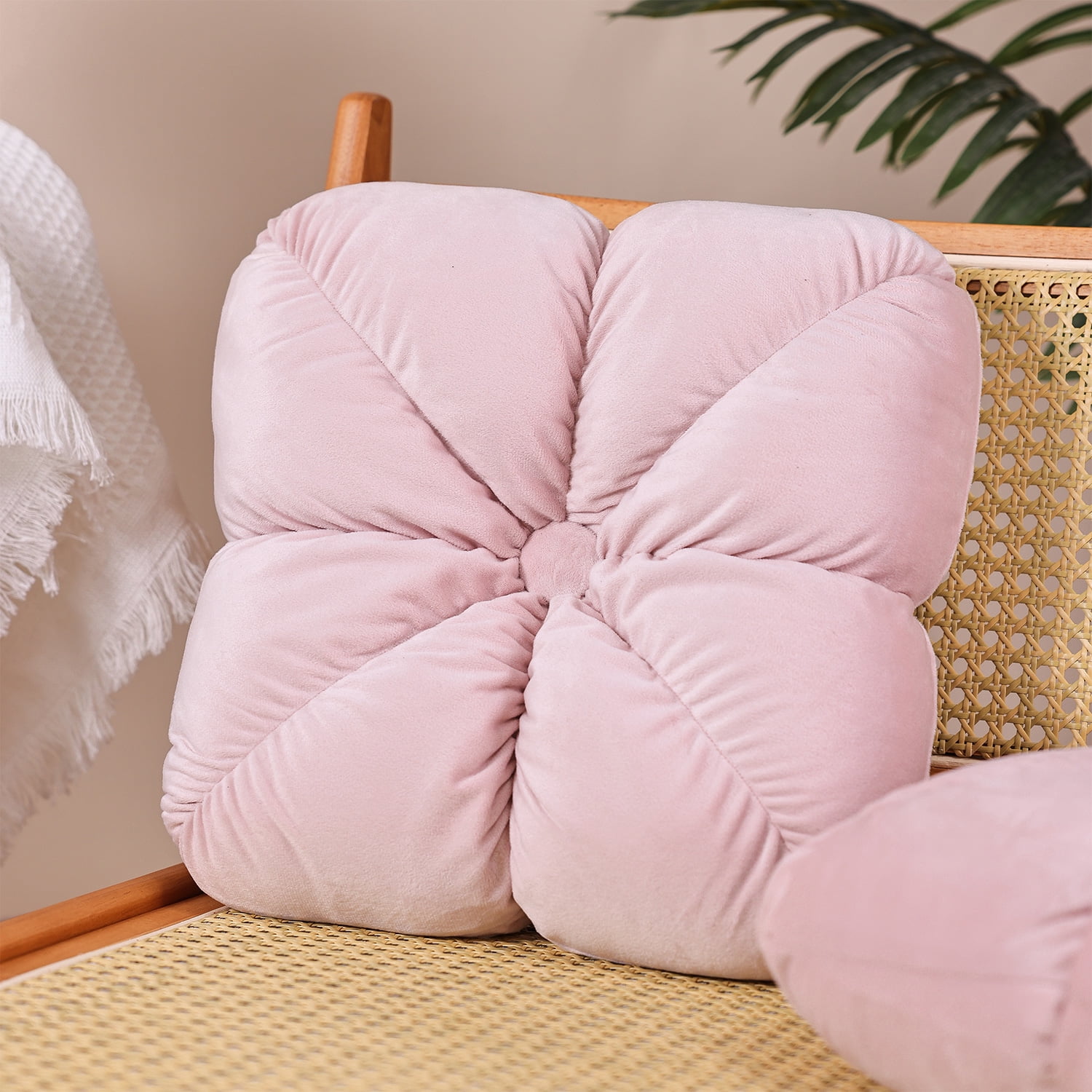 Set of 2 14" Square Velvet Flower Knot Accent Throw Pillows