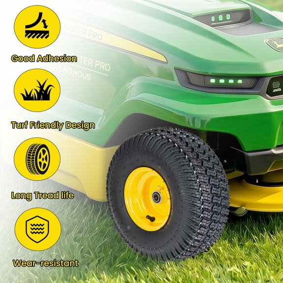 FunMay 15x6.00-6 Lawn Mower Tires & Wheel Assembly for Riding Tractors, Turf Saver (Set of 2)