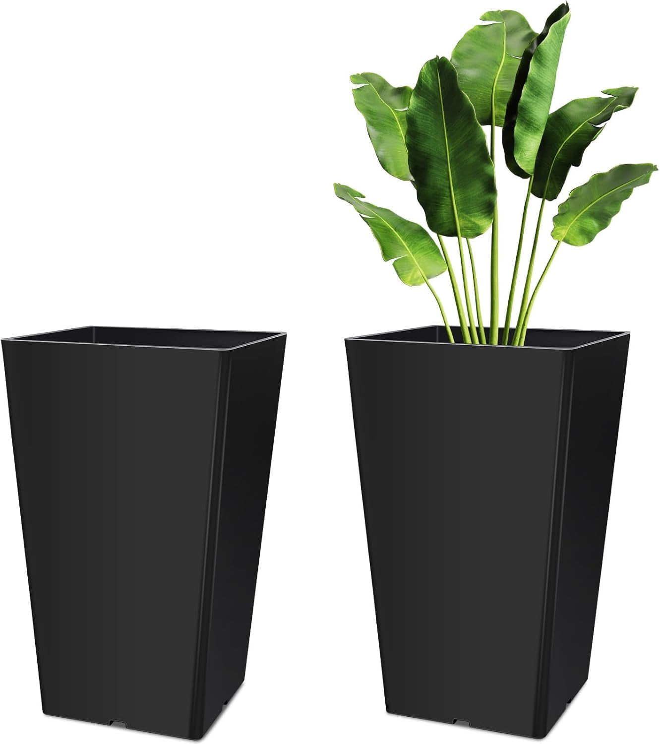 Set of 2 16 Inch Large Taper Planters Outdoor Indoor Tall Resin Flower ...