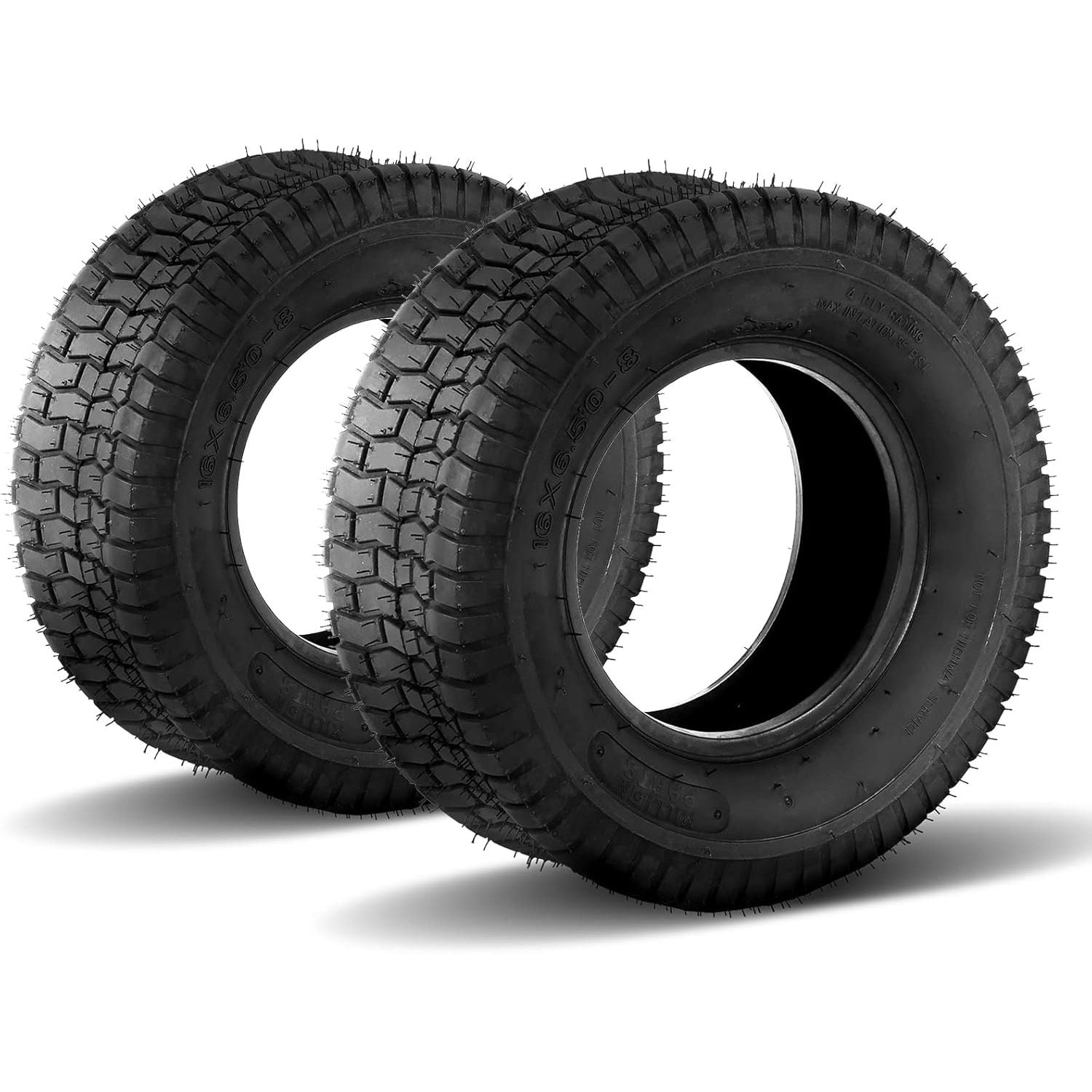 Set of 2 16x6.50-8 Turf Tires 4 Ply 16-by-6.50-by-8 Tubeless Tires Replacement for Garden Tractor Lawn Mower