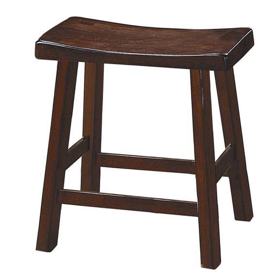 Set of 2 18 Inch Backless Solid Wood Counter Stools Distressed Cherry Ergonomic Curved Saddle Seat Multi Height Foot Supports