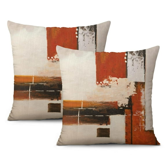 Set of 2 18x18 Orange Abstract Pillow Covers Modern Rust Art Painting Decorative Throw Pillowcases for Bed Couch Living Room Outdoor Car Home Décor