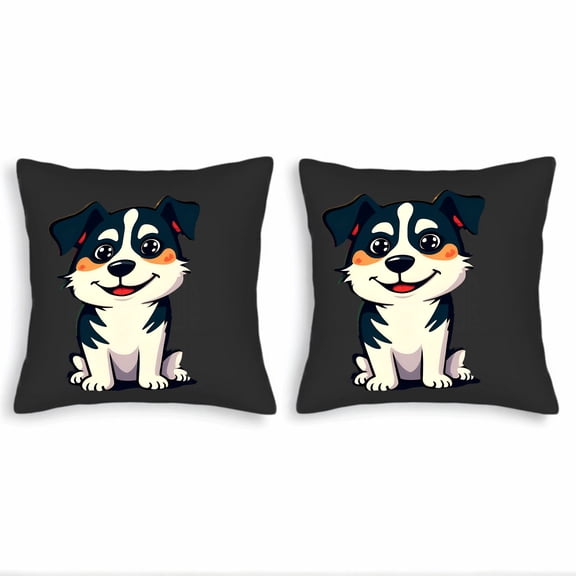 Set of 2 18x18in Throw Pillow Covers - Adorable Cartoon Dog Design with Cheerful Expression Perfect for Couch Bed or Car