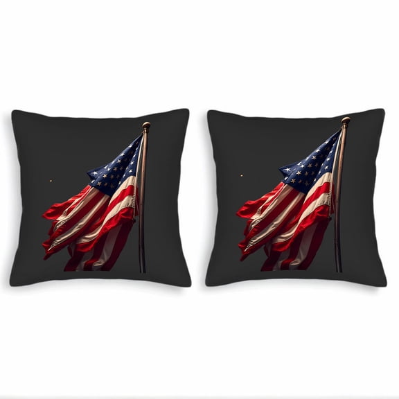 Set of 2 18x18in Throw Pillow Covers - American Flag Design Red & White Stripes with Blue Field & Stars Perfect for Couch Bed Car