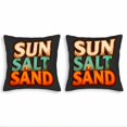 thumbnail image 1 of Set of 2 18x18in Throw Pillow Covers - Beachy " SUN SALT SAND " Design with Palm Tree & Sunset Perfect for Couch Bed or Car, 1 of 8