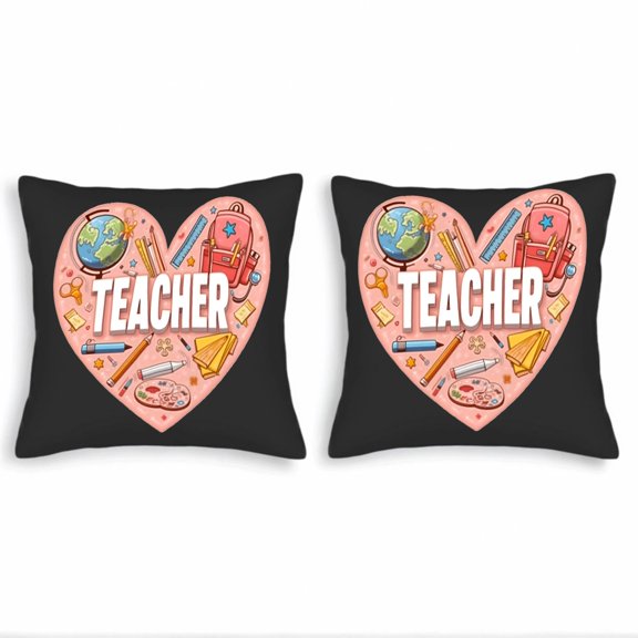 Set of 2 18x18in Throw Pillow Covers - Black Background with Heart-Shaped Educational Design Perfect for Couch Bed or Car