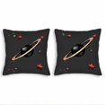 thumbnail image 1 of Set of 2 18x18in Throw Pillow Covers - Celestial Design like Planet and Vibrant Red & Orange Stars on Black Background, 1 of 8