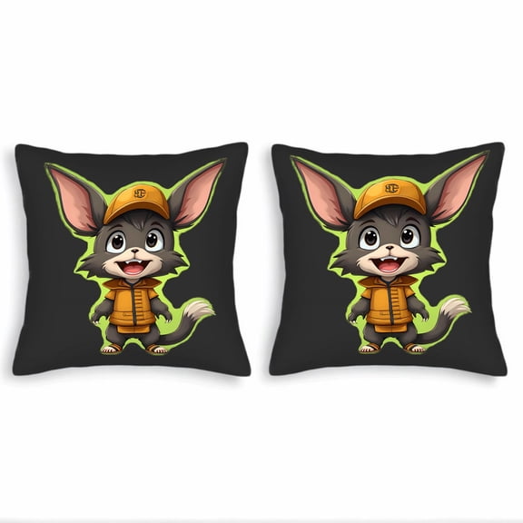 Set of 2 18x18in Throw Pillow Covers - Cheerful Cartoon Character Design with Cap Perfect for Couch Bed or Car