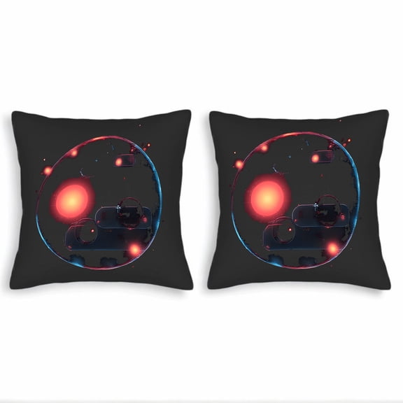 Set of 2 18x18in Throw Pillow Covers - Cosmic Abstract Design with Vibrant Red and Blue Dots on Dark Background for Couch Bed Car