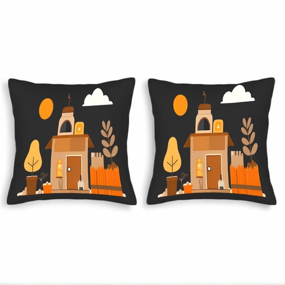 Set of 2 18x18in Throw Pillow Covers - Cozy House Design with Garden Perfect for Couch Bed or Car - Stylish and Charming Decor