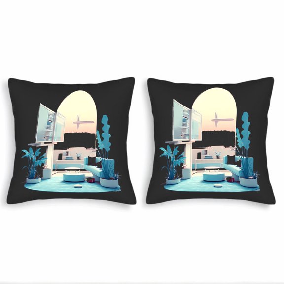 Set of 2 18x18in Throw Pillow Covers - Cozy Modern Design with Mountain Silhouette & Pastel Sky Perfect for Couch Bed or Car