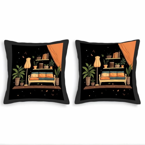 Set of 2 18x18in Throw Pillow Covers - Cozy Orange & Blue Pattern for Couch Bed or Car - Perfect for a Warm Inviting Atmosphere