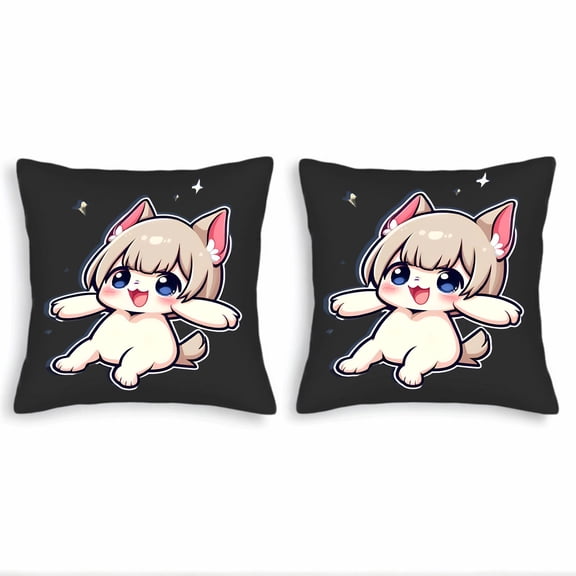 Set of 2 18x18in Throw Pillow Covers - Cute Cartoon Character Design with Cheerful Expression Perfect for Couch Bed or Car